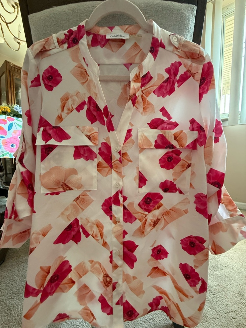Calvin Klein Pink, Peach & White Floral Button Shirt